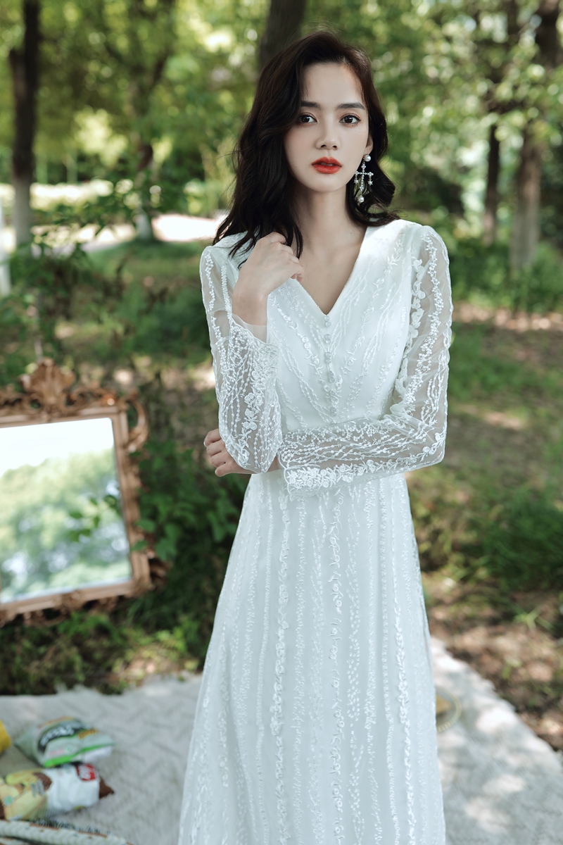 2021 Elegant V-neck Women's Dress, Spring Long Sleeve Dresses cso-010