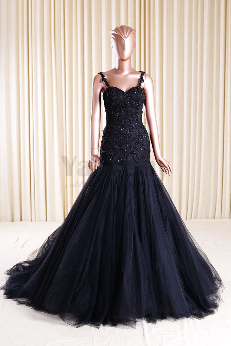 Black Tulle Mermaid Wedding dresses With Appliques Actual