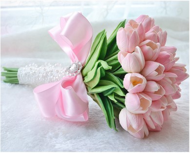Pink Gorgeous Tulip bouquet for Bridesmaid holding flowers