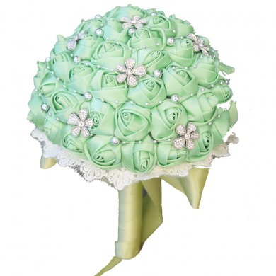 Apple Green Wedding bouquets for bride and Bridesmaids Bouquet with Hand Beading Pearls
