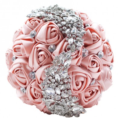 Blushing Pink Crystal Artificial Flowers Rose for Bride Bouquet for wedding