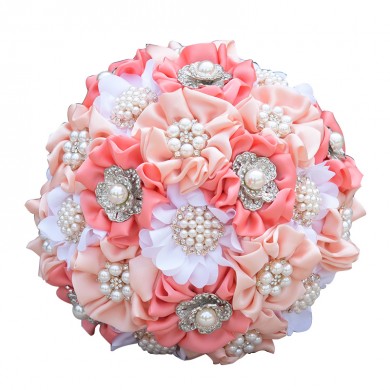 Blushing Pink Light Pink and white wedding bouquets for bride with Pearls