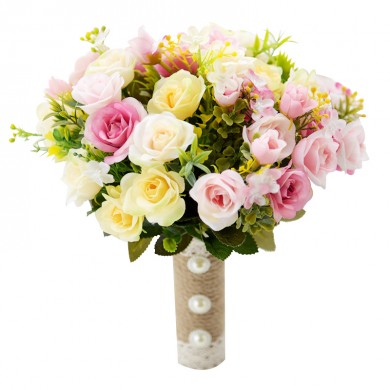 Champagne and pink Artificial Flowers Rose for Bridesmaid Bouquet