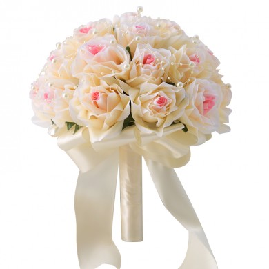 Champagne and Pink Artificial Flowers Rose for bride and Bridesmaid Bouquets
