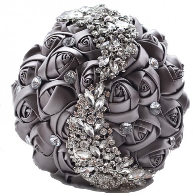 Charcoal Crystal Artificial Flowers Rose for Bridesmaid Bouquet for wedding