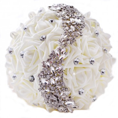 Hand Beading ivory Artificial Flowers Rose for Bride holding flowers