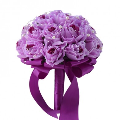 Fuchsia Artificial Flowers Rose for brieal and Bridesmaids holding flowers and Pearls