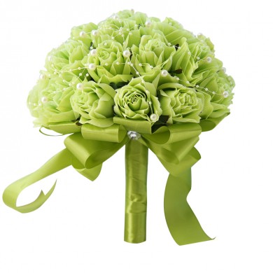 Green Artificial Flowers Rose Wedding Bouquets bride and bridesmaids with Pearls