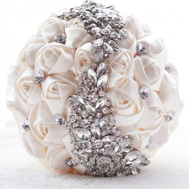 Champagne Hand Beading ivory Artificial Flowers Rose for Bride holding flowers
