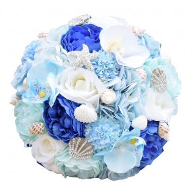 Sky Blue and ivory Artificial Flowers Rose for Beach Wedding with shell and starfish