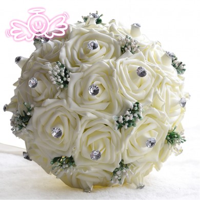 Ivory Simulation Rose flowers for bride holding flowers with Crystal