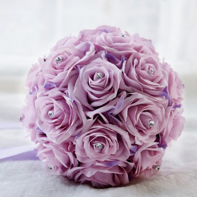 Lilac Artificial Flowers Rose for Bride Bouquet with Crystal