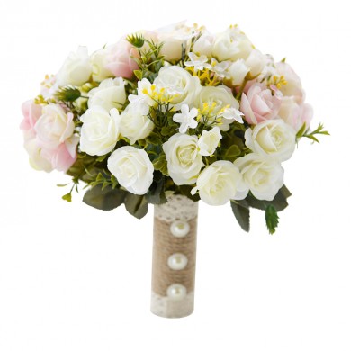 Milk white and light Pink flowers wedding bouquets for bride and bridesmaids with green leaves