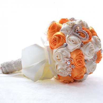 Orange and Ivory Artificial Flowers Rose for Bridesmaids holding flowers