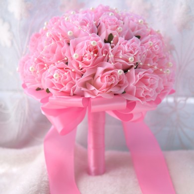 Pink Artificial Flowers Rose Wedding Bouquets with Pearls
