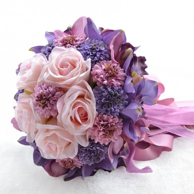 Glamorous Purple and pink Artificial Flowers Rose for Bridesmaid Bouquet