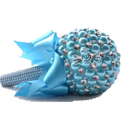 Sky Blue Handmade Beads Wedding bouquets for bride with Glass Drill and Crystal