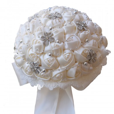 Wedding bouquets for bride ivory for bride Bouquet with Hand Beading Pearls