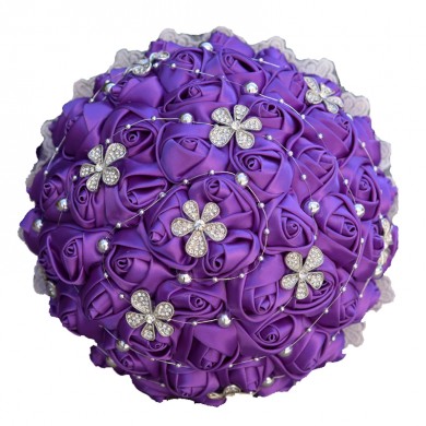 Wedding bouquets for bride Purple for Bridesmaid Bouquet with Hand Beading Pearls