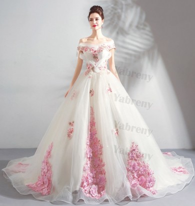 Off the Shoulder Princess Quinceanera Dresses Brush Train High-End Wedding Dresses TSJY-195