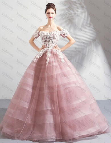 Discount Ball Gown Pearl Pink Strapless Bean Paste Quinceanera Dresses TSJY-176