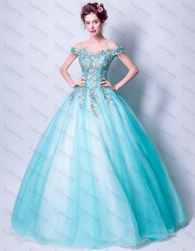 Jade Blue Ball Gown Weding Dresses Off the Shoulder Quinceanera Dresses TSJY-183