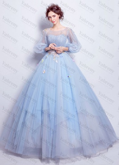 light Sky Ball gownsBlue Long Sleeves Quinceanera Dresses TSJY-086