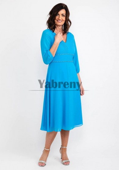 Ocean Blue Chiffon Hand Beading Mother Of The Bride Dresses, Dressy Half Sleeves Womens Dress mps-798-4