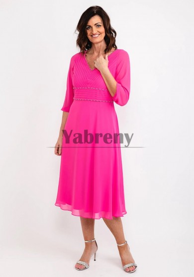 Rose Red Chiffon Hand Beading Mother Of The Bride Dresses, Dressy Half Sleeves Women‘s Dresses mps-798-2