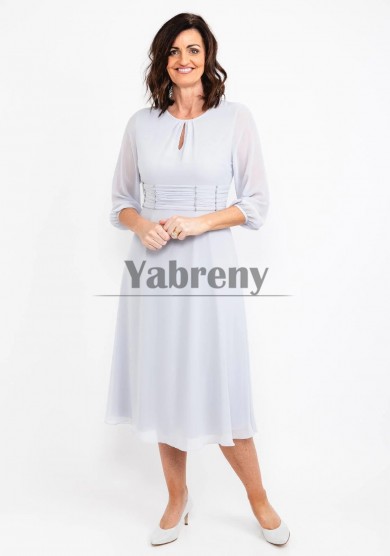 Sky Blue Chiffon Draped-Pleated-Bodice Belt Mother Of The Bride Dresses, Dressy Half Sleeves Womens Dresses mps-799-1