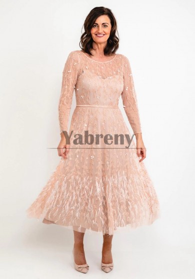 Blush Pink Sequin Fabrics Mother Of The Bride Dress, Long Sleeves Mother of the Groom Dresses mps-812