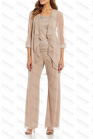 3 Piece Champagne Modern Loose Half Sleeves Mother Of the bride Pants Suits mps-288