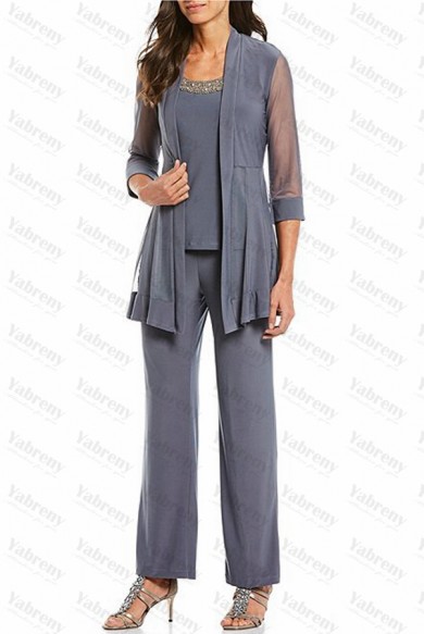 3 Piece Gray Modern Loose Half Sleeves Mother Of the bride Pants Suits mps-289