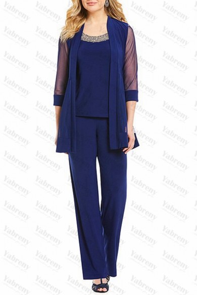 3 Piece Royal Blue Modern Loose Half Sleeves Mother Of the bride Pants Suits mps-289-2