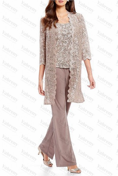 Gray 3-Piece Sequin Glitter Lace Mother Of the bride Pants Suits mps-283-3