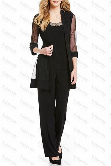 New Arrival Loose 3 Piece Black Half Sleeves Mother Of the bride Pants Suits mps-289-1