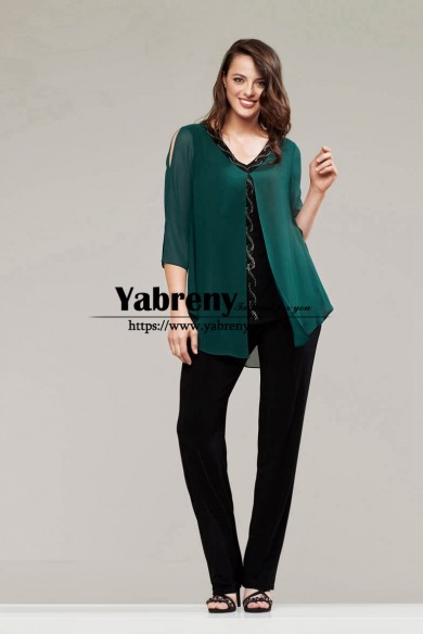 2022 Spring Mother of the Bride Pant Suits with Green Jacket Wedding Guest Pants Outfit mps-695