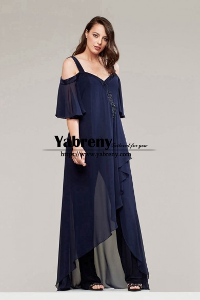 Fashion High Low Chiffon Tunic Mother of the Bride Pant Suits Evening Dresses mps-703