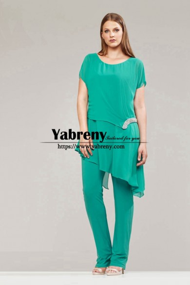 New Style Mother of the Bride Pant Suits with Asymmetry Long Tunic Special Occasion Dresses Green mps-707
