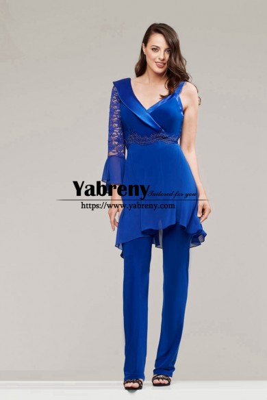 Royal Blue Asymmetry Mother of the Bride Pant Suits Modern Women outfit for Wedding Guest mps-712