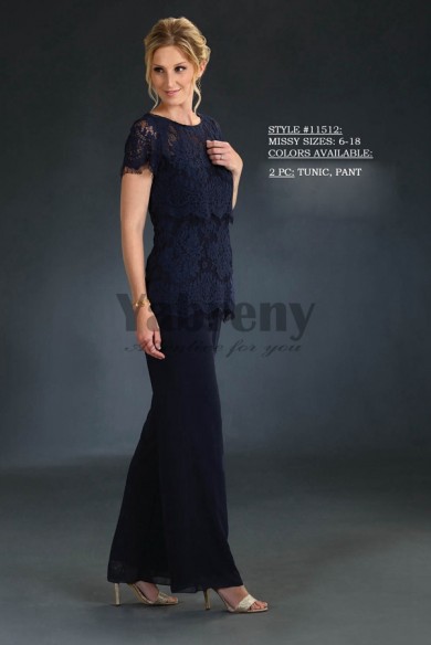 Mother of the bride pant suits Lace top and chiffon trousers mps-064