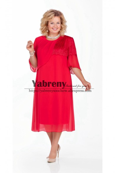 Red Mid-Calf Plus size Dress, larger size Mother of the Bride Dresses mps-511-4