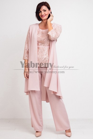 Exquisite Hand beading Mother of the bride Pants suit With Jacket Pink Women