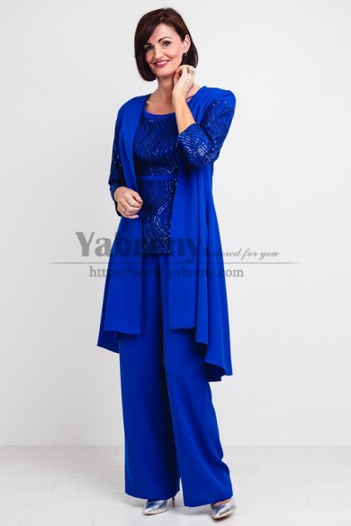 Exquisite Hand beading Mother of the bride Pants suit Trousers Royal Blue Women