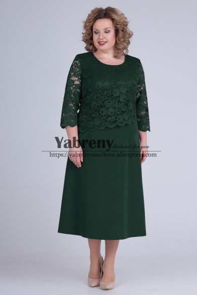 Green Lace Tea-Length Mother of the Bride Dress Plus Size Women Dresses mps-509-1