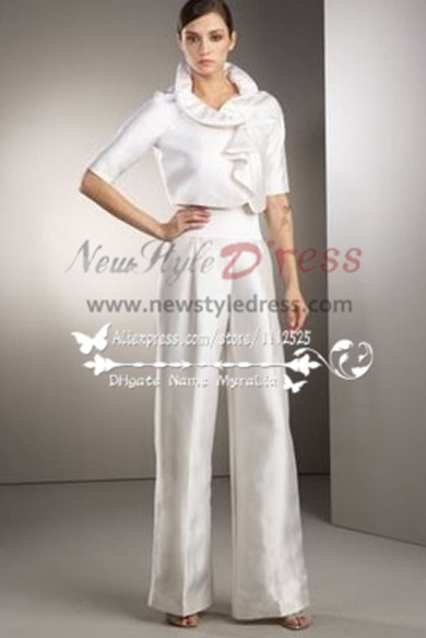 White Taffeta bridal pantsuit dresses for spring wedding so-154