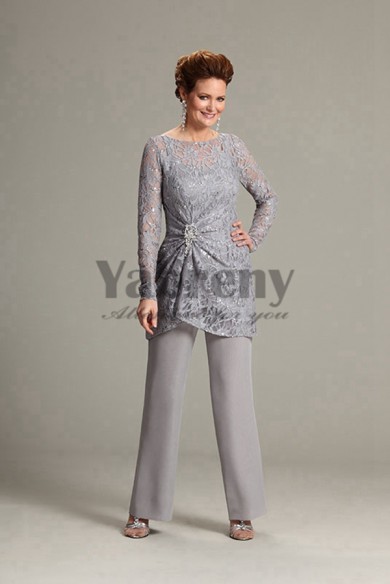 2020 Gray Long Sleeves mother of the bride pants suit mps-228