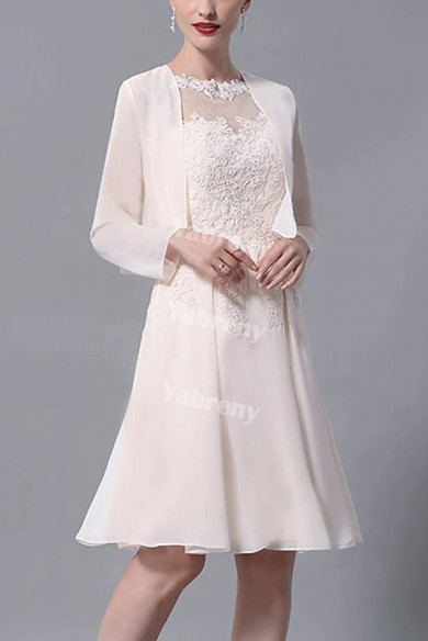 2021 Chiffon Mother of the Bride Dresses,Knee Length Long Sleeve Mother of the Groom Dresses mps-440