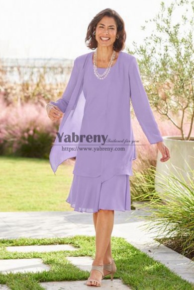 Chiffon Lavender Tea-Length Mother of the Bride Dress with Jacket mps-764-3