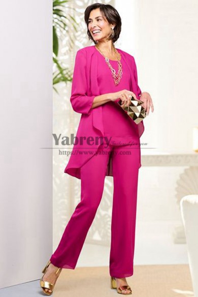 Fuchsia Three Piece Chiffon Mother of the Bride Pant suit Special Occasion Trousers Set mps-760-1